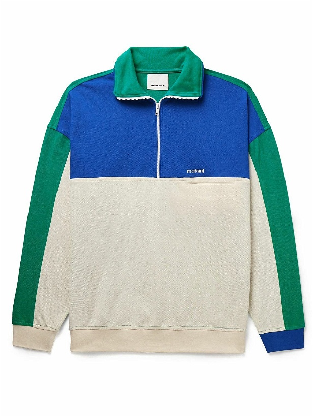 Photo: Marant - Arian Logo-Embroidered Colour-Block Cotton-Piqué Sweatshirt - Green