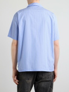 Neighborhood - Camp-Collar Logo-Embroidered Striped Cotton Shirt - Blue