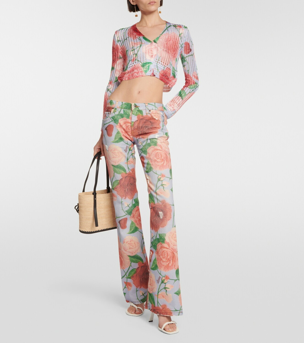 パンツ Loewe Paula'S Ibiza Pantalone In Seta Stampato Paula's Ibiza silk satin wide-leg pants in beige - Loewe