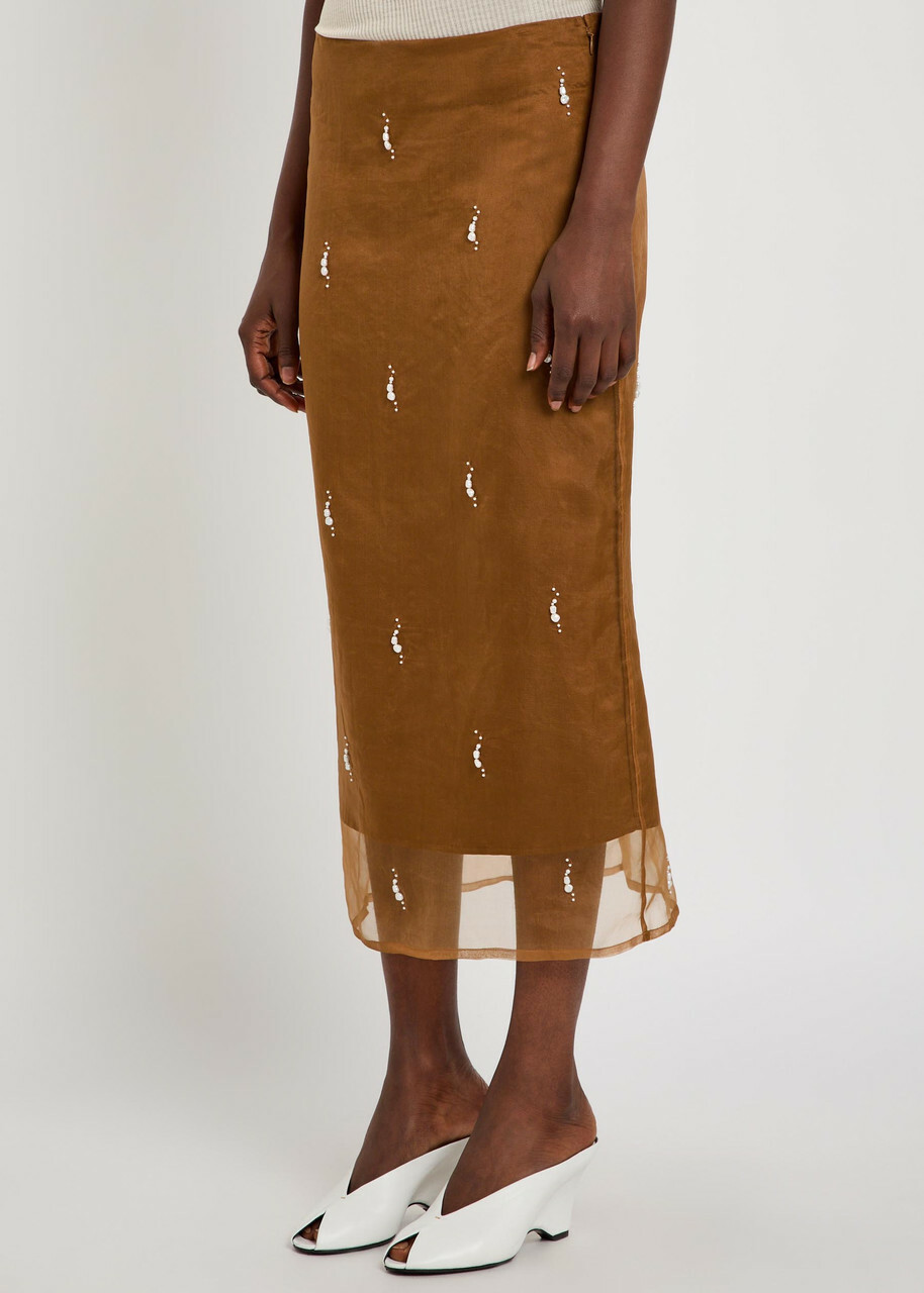 Rohe Pearl-embellished Silk-organza Midi Skirt Bordeaux