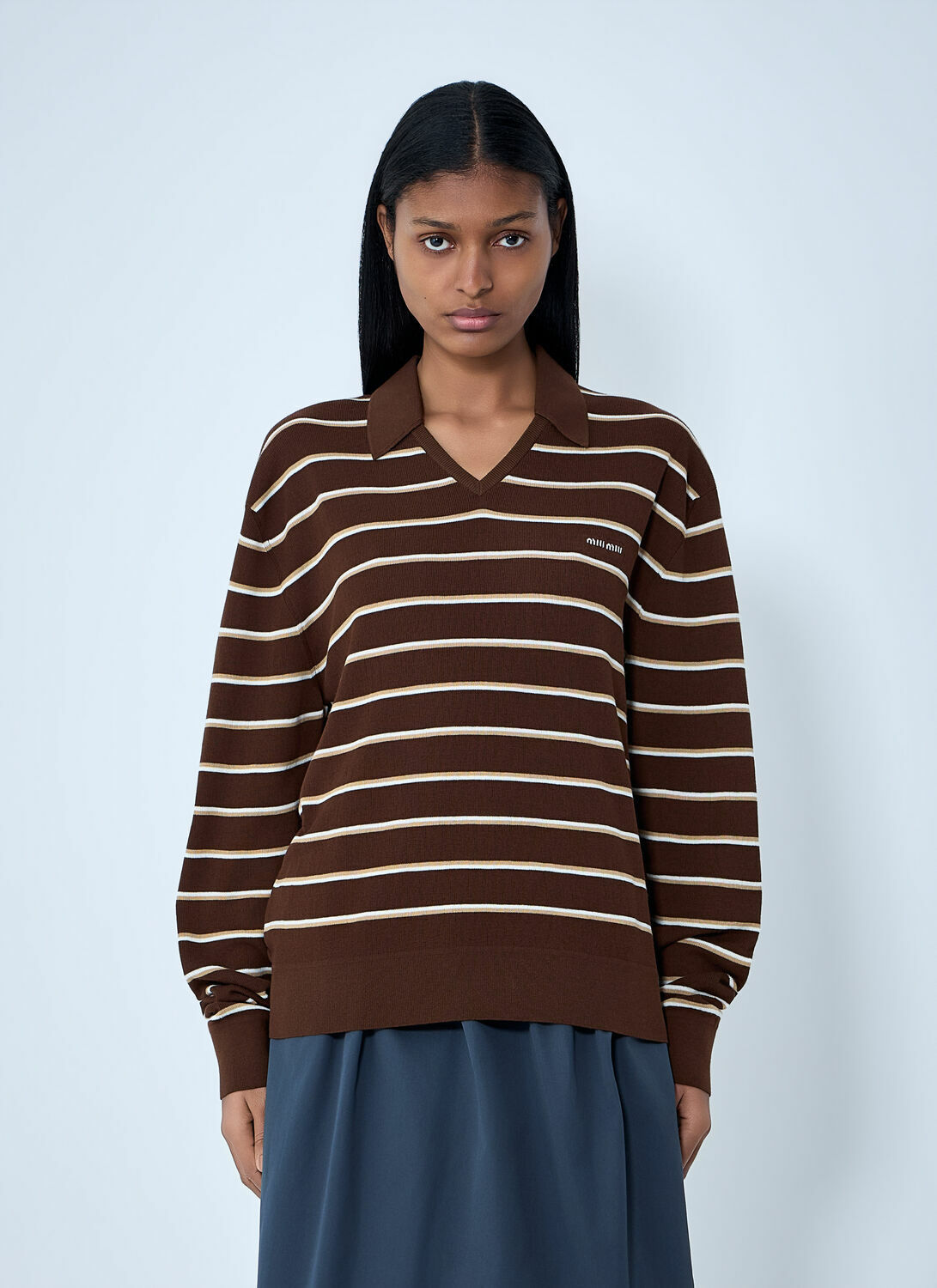 Miu Miu Striped Knit Polo Sweater