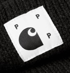 Pop Trading Company - Carhartt WIP Logo-Appliquéd Ribbed Wool Beanie - Black