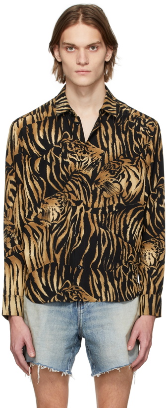 Photo: Saint Laurent Black & Tan Silk Tiger Print Shirt