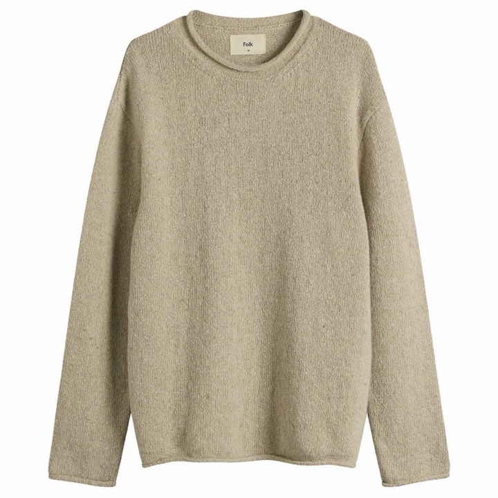 Photo: Folk Men's Slouch Crew in Natural Espresso Cast Intarsia