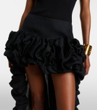 Saint Laurent Asymmetric ruffled silk gazar miniskirt