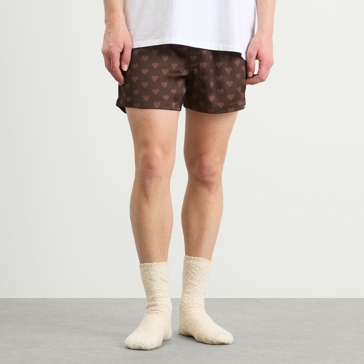 SKIMS Men's Sateen Sleep Boxers in Cocoa Heart Halfdrop