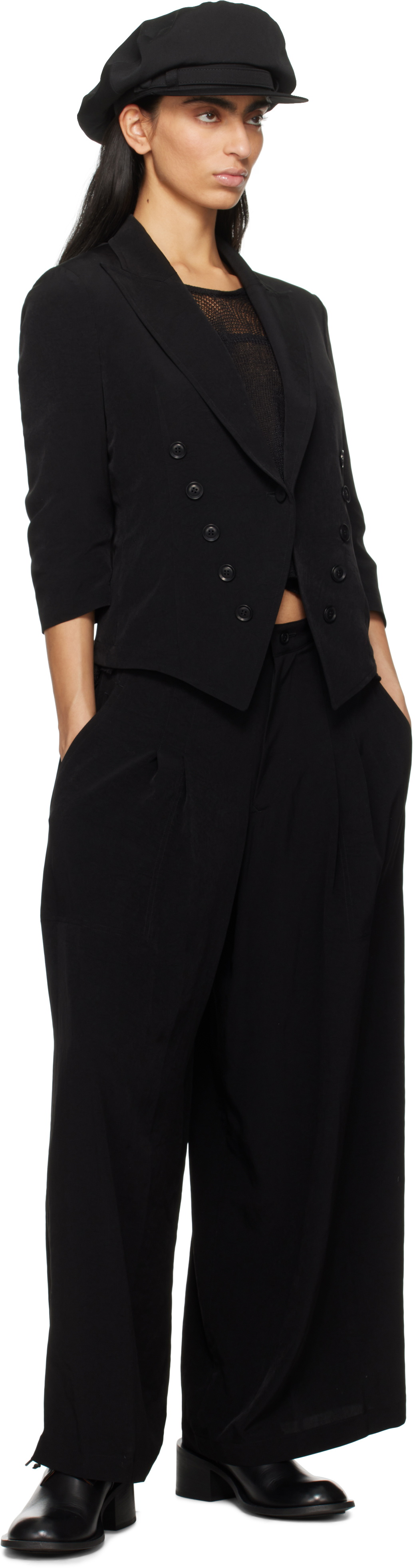 Y's Black Double Tucked Wide Trousers