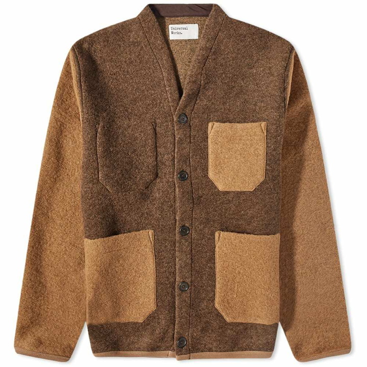 Photo: Universal Works Men's Wool Fleece Cardigan in Brown/Taupe