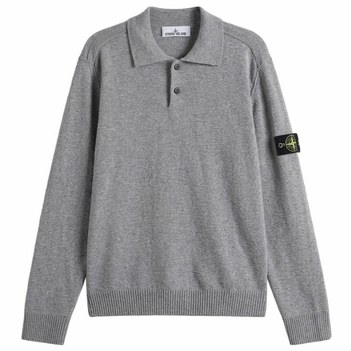 Photo: Stone Island Men's Geelong Wool Long Sleeve Polo in Grey Melange
