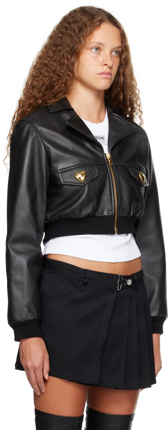 Moschino Black Heart Buttons Leather Jacket
