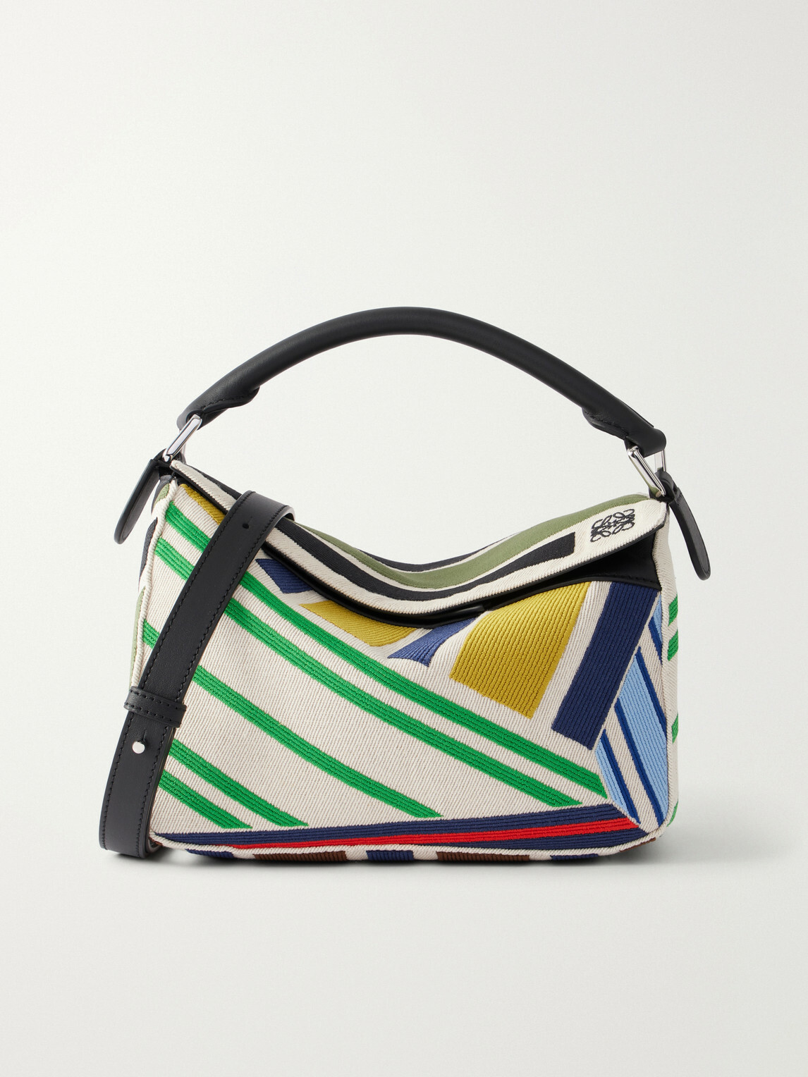 LOEWE - Puzzle Edge Small Leather-Trimmed Embroidered Canvas Messenger Bag