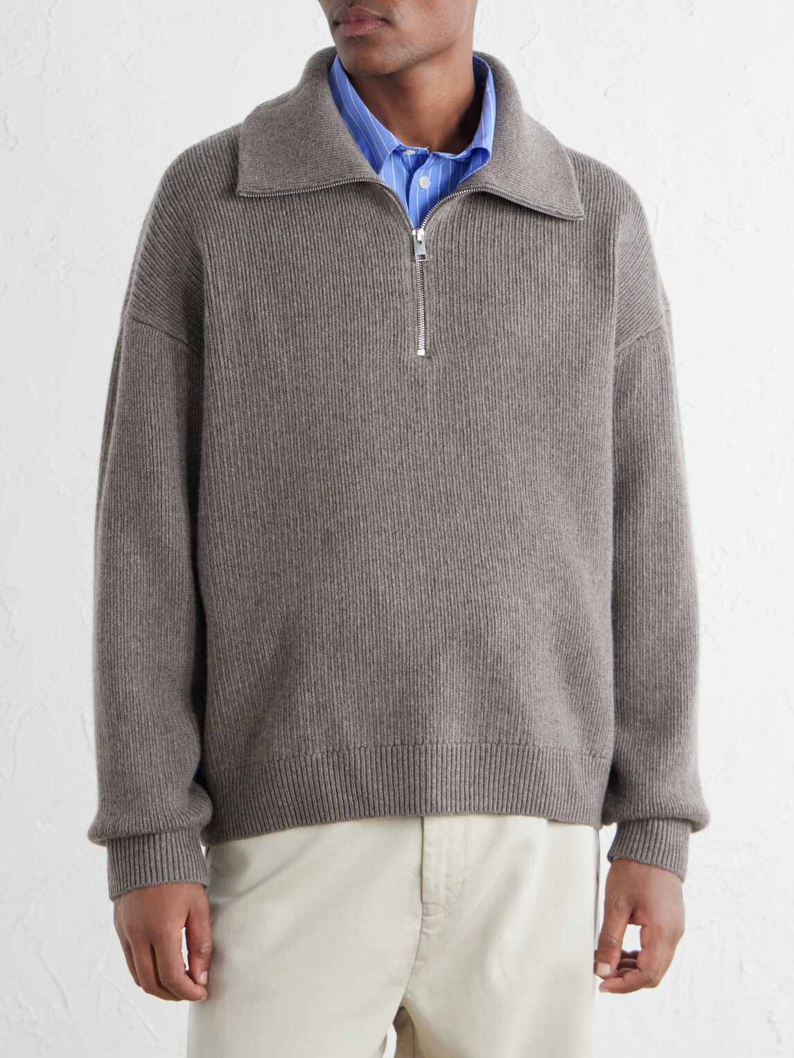 FRAME - Wool Half-Zip Sweater - Gray