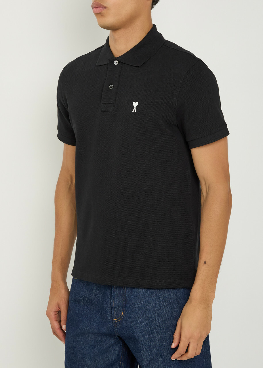 Ami Paris Logo-embroidered Piqué Cotton Polo Shirt Black