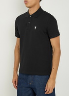 Ami Paris Logo-embroidered Piqué Cotton Polo Shirt Black
