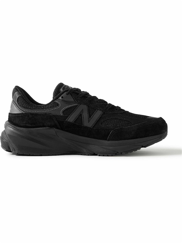 Photo: New Balance - 990 V6 Leather-Trimmed Suede and Mesh Sneakers - Black
