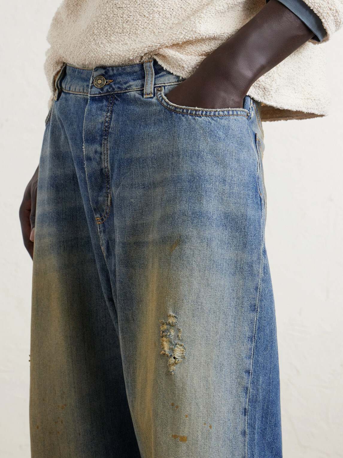 424 - Big Daddy Wide-Leg Distressed Jeans - Blue