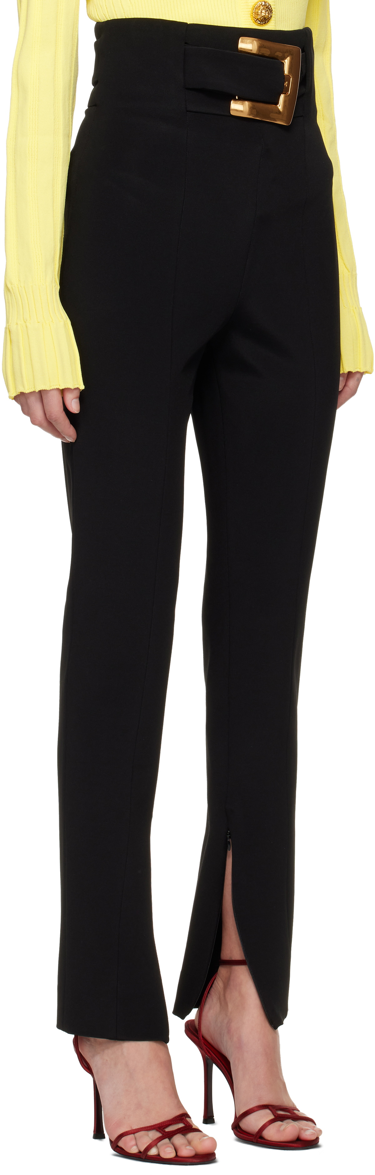 Balmain Black Stretch Belt Trousers