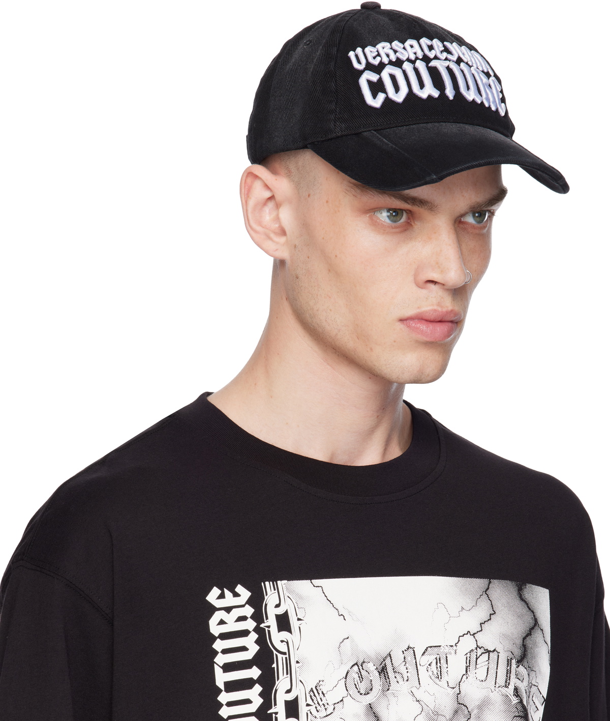 Versace Jeans Couture Black Gothic Embroidered Logo Cap Versace