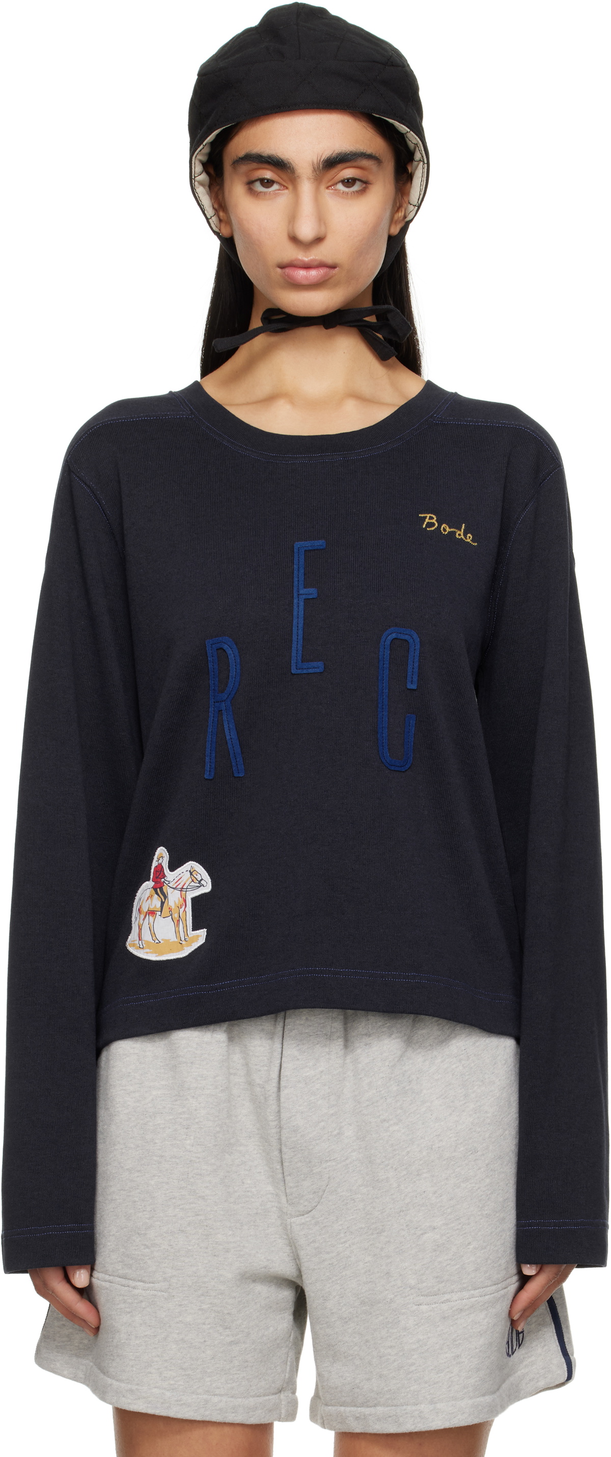 Bode Navy 'Rec' Pullover Sweatshirt