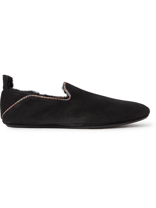 Photo: Paul Smith - Shearling-Lined Striped Suede Slippers - Black
