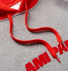 AMI - Logo-Flocked Fleece-Back Cotton-Jersey Hoodie - Men - Red