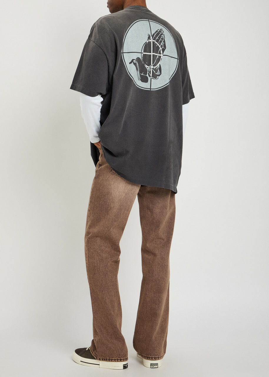Saint Mxxxxxx Fog Printed Cotton T-shirt - Black - One Size