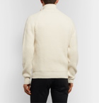 TOM FORD - Slim-Fit Leather-Trimmed Ribbed Merino Wool and Cashmere-Blend Half-Zip Sweater - Neutrals