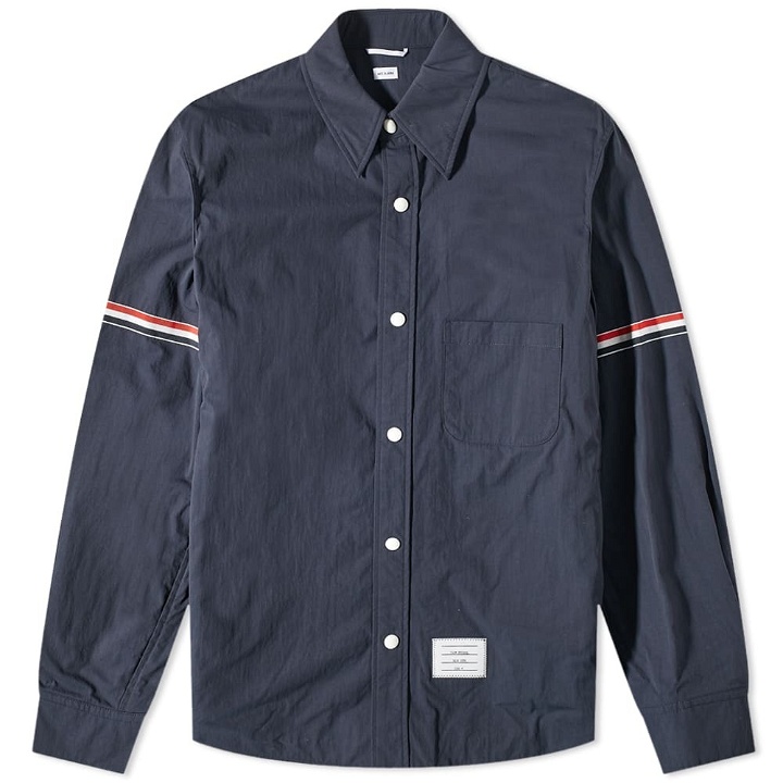 Photo: Thom Browne Men's Taped Arm Shirt Jacket in Navy