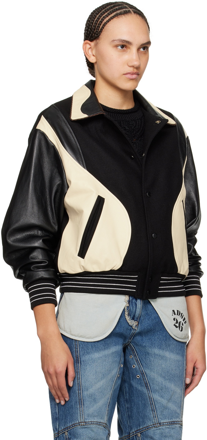 Andersson Bell Black & Off-White Robyn Leather Bomber Jacket
