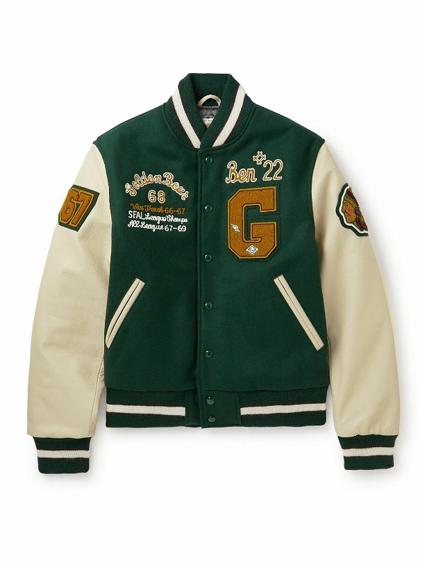 Photo: Golden Bear - The Albany Ben Appliquéd Wool-Blend and Leather Bomber Jacket - Green