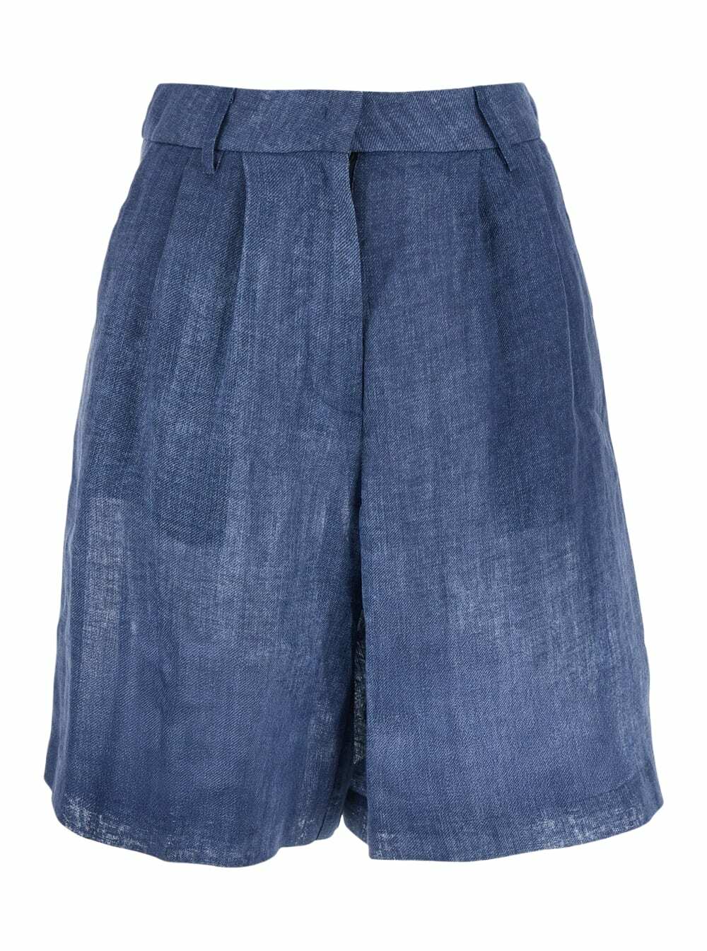 Merci Blue Shorts With Belt Loops And Lightweight Design In Linen Woman