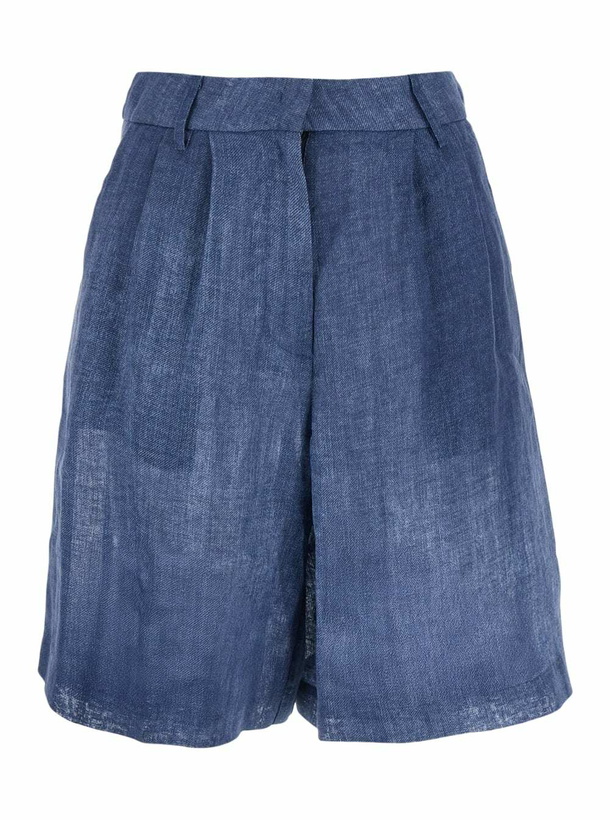 Photo: Merci Blue Shorts With Belt Loops And Lightweight Design In Linen Woman