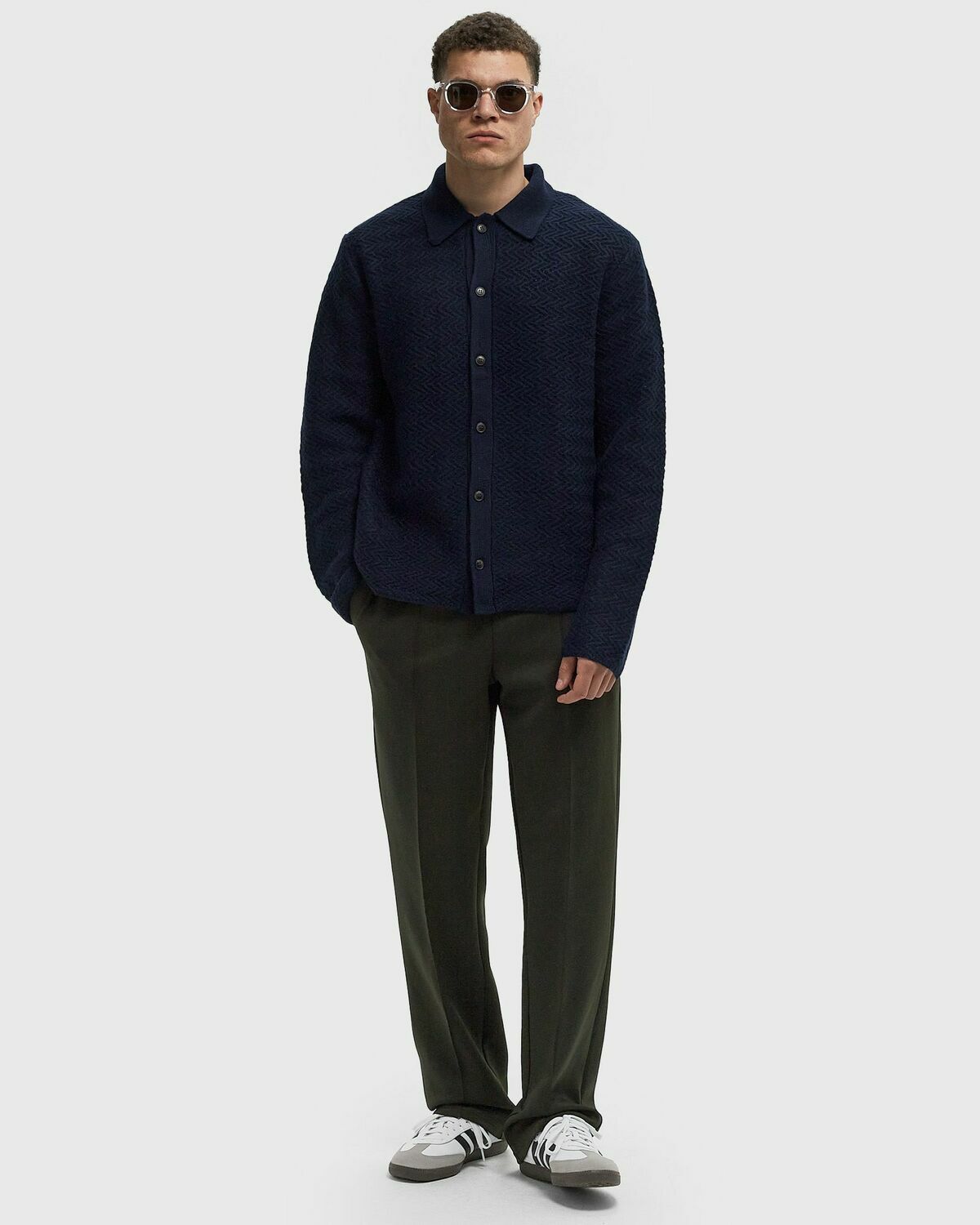 Les Deux Finnegan Knit Shirt Blue Mens Zippers & Cardigan