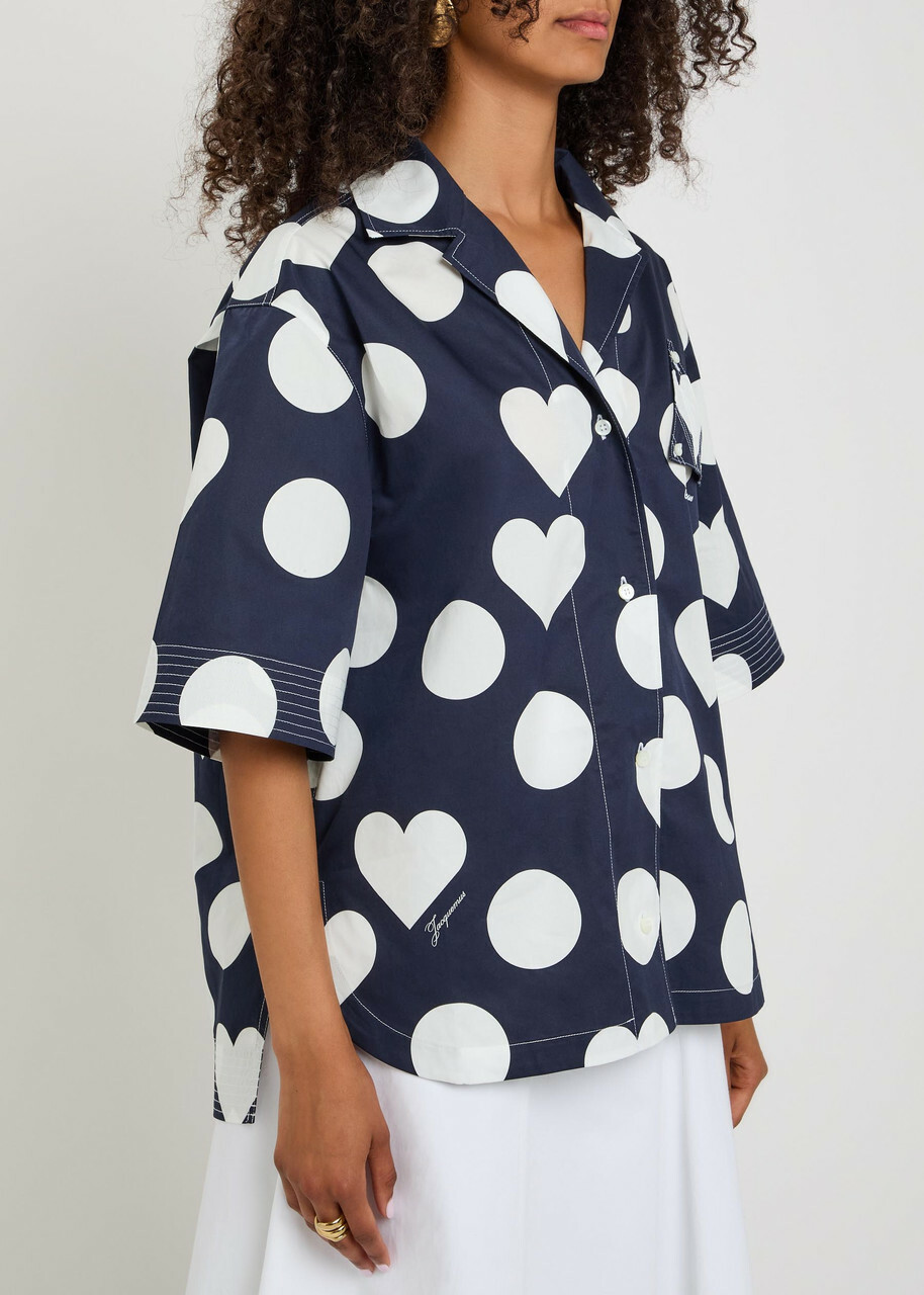 Jacquemus La Chemise Marin Polka dot Cotton-poplin Shirt Navy