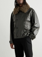 LEMAIRE - Shearling-Trimmed Textured-Leather Jacket - Brown