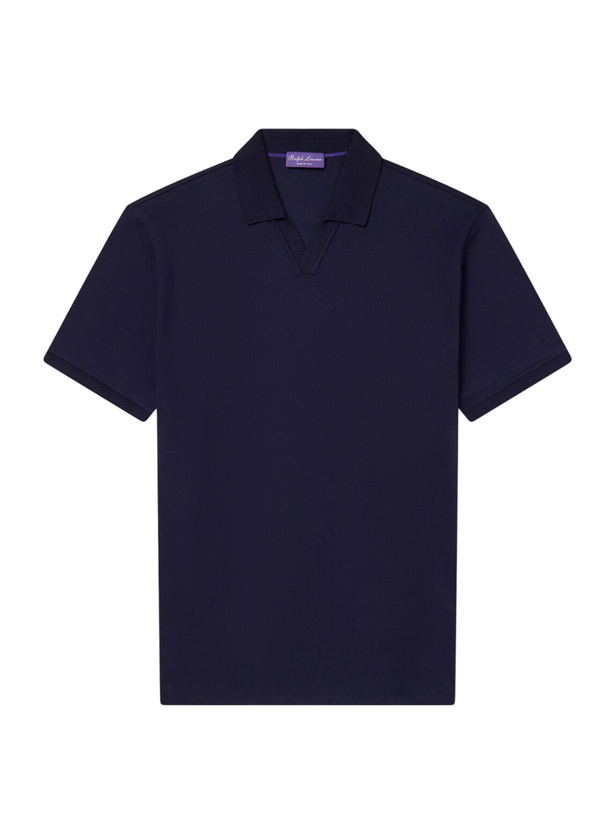 Photo: Ralph Lauren Purple label - Johnny-Collar Cotton and Cashmere-Blend Piqué Polo Shirt - Blue
