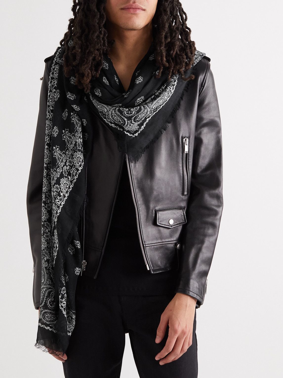 SAINT LAURENT - Fringed paisley-print modal and cashmere-blend