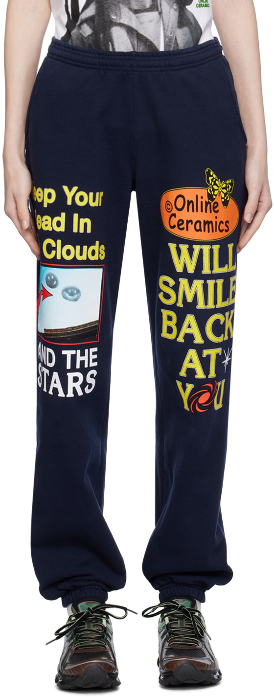 Online Ceramics Navy Smiling Cloud Lounge Pants