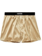 TOM FORD - Velvet-Trimmed Stretch-Silk Satin Boxer Shorts - Unknown