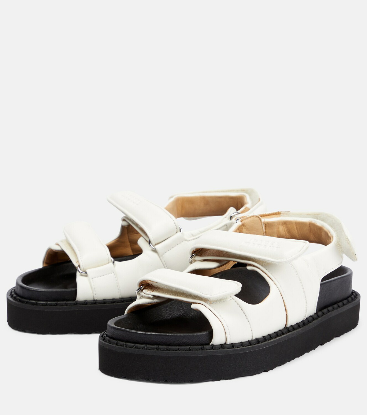 ISABEL MARANT Yluan embellished leather sandals | NET-A-PORTER Isabel Marant Black and Cream Sandals with Contoured Footbed display picture 1