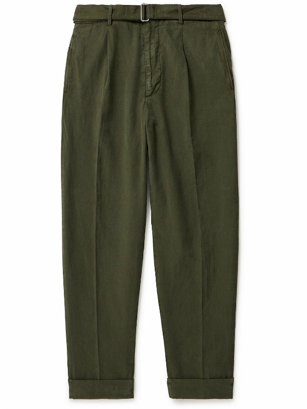 Photo: Officine Générale - Hugo Straight-Leg Belted Lyocell, Linen and Cotton-Blend Trousers - Green