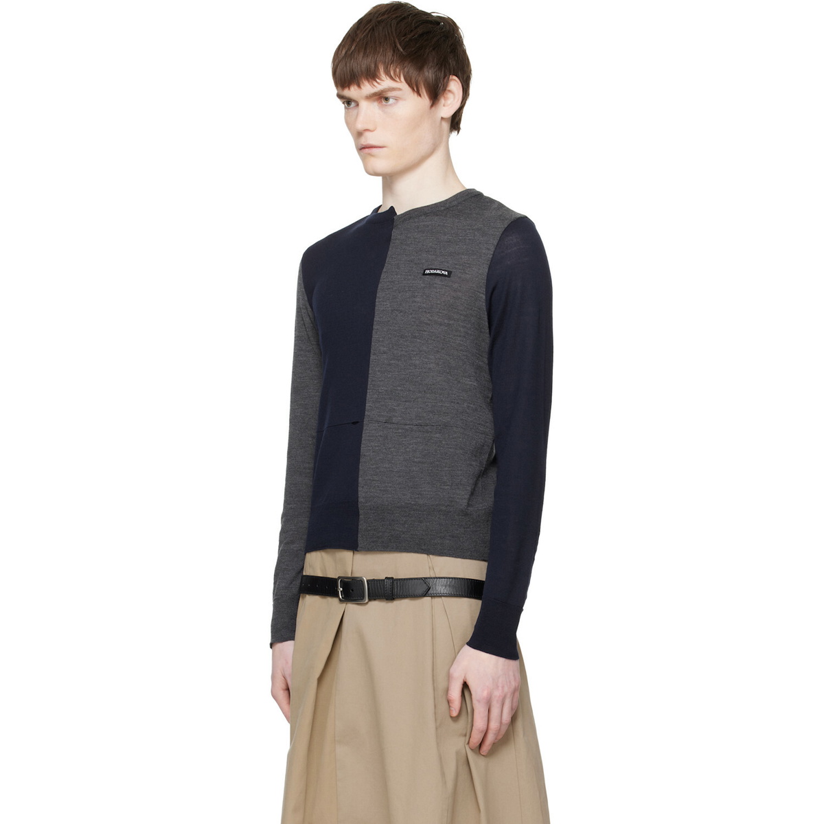 HODAKOVA Navy & Gray Knitted Patch Sweater