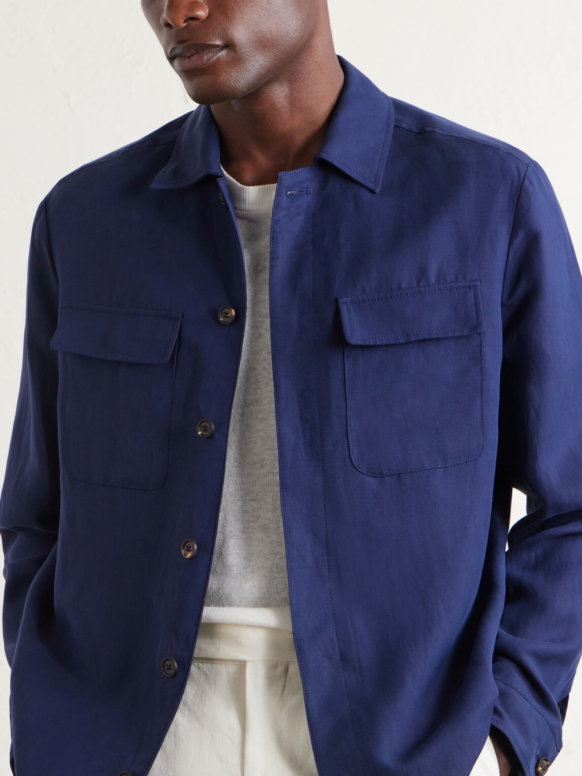 Eleventy - Lyocell and Linen-Blend Shirt - Blue