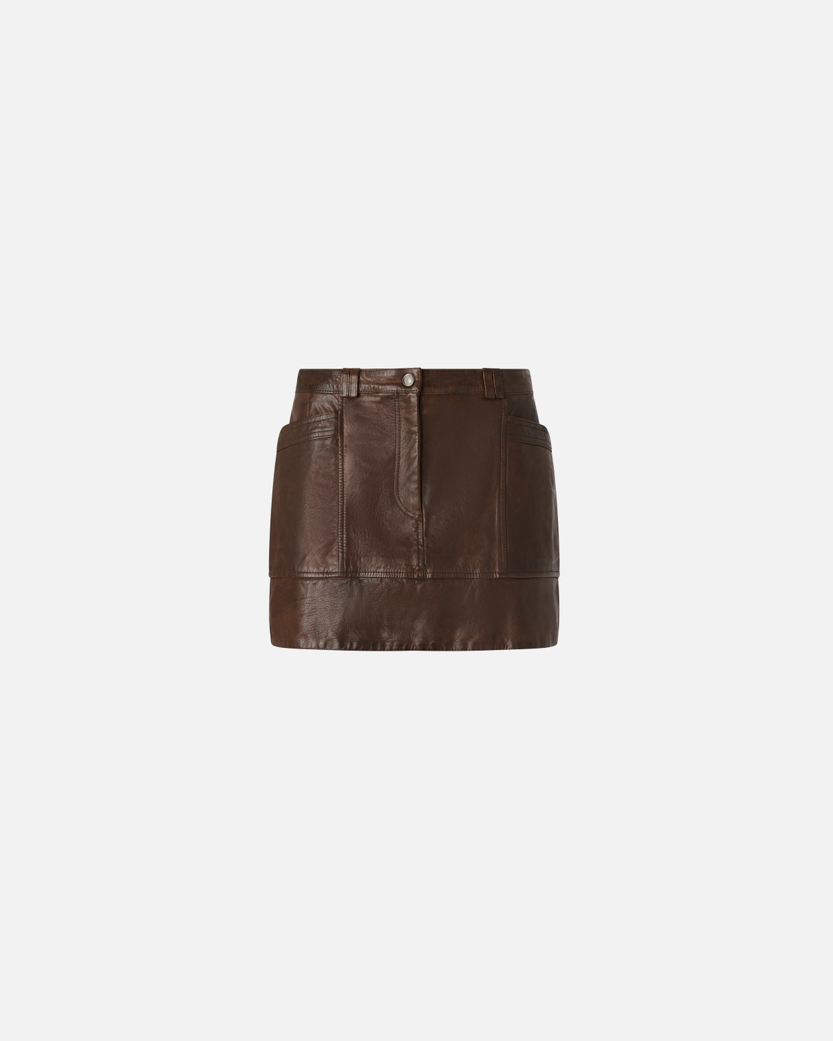Pinko Leather Mini Skirt With Pockets Brown Sassicaia