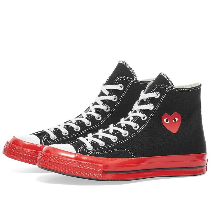 Photo: Comme des Garçons Play x Converse Chuck Taylor Red Sole Hi-Top Sneakers in Black