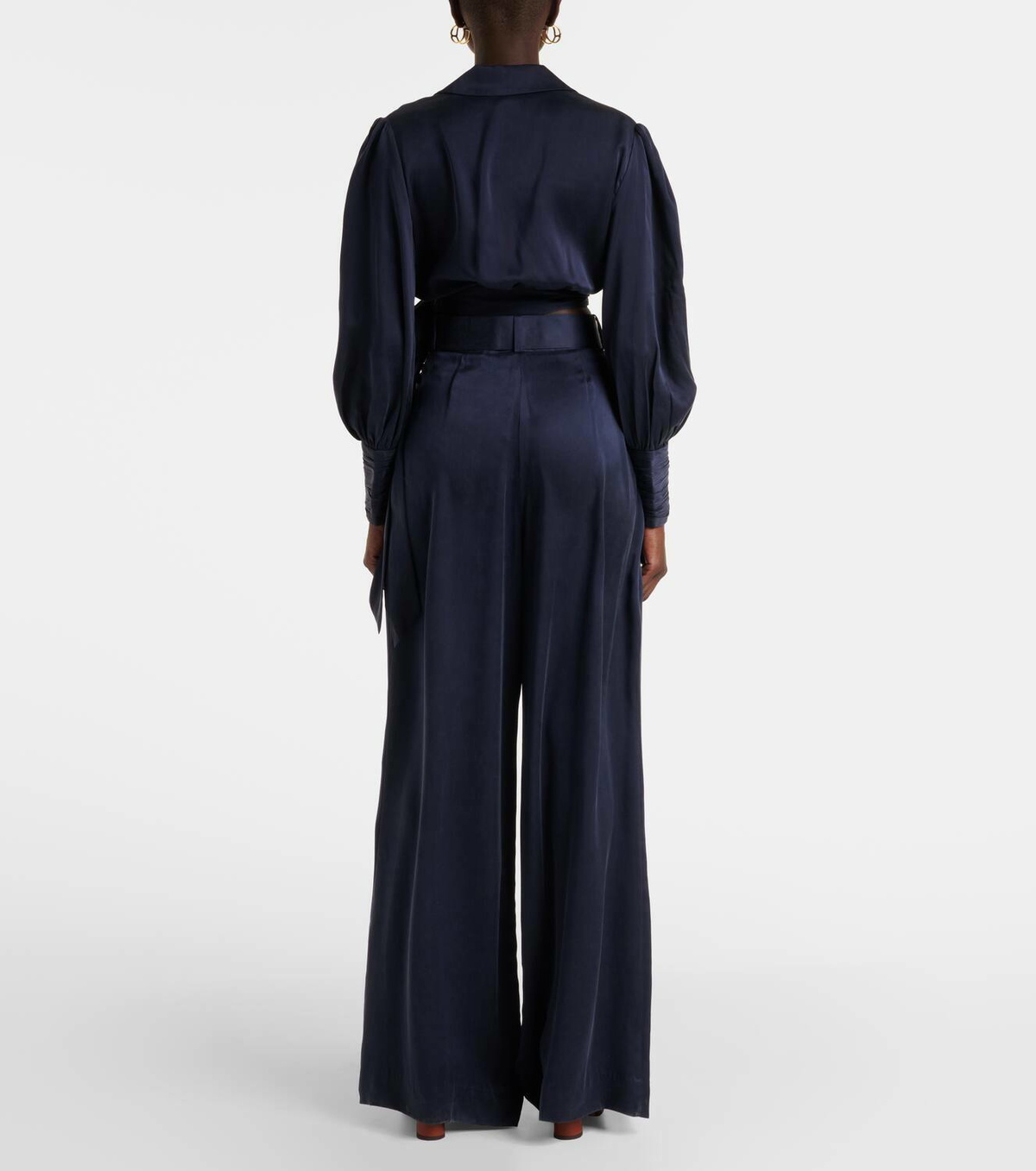 【送料&関税込】Zimmermann Blue Silk Pants Zimmermann Belted Silk Tuck Pants - Bergdorf Goodman