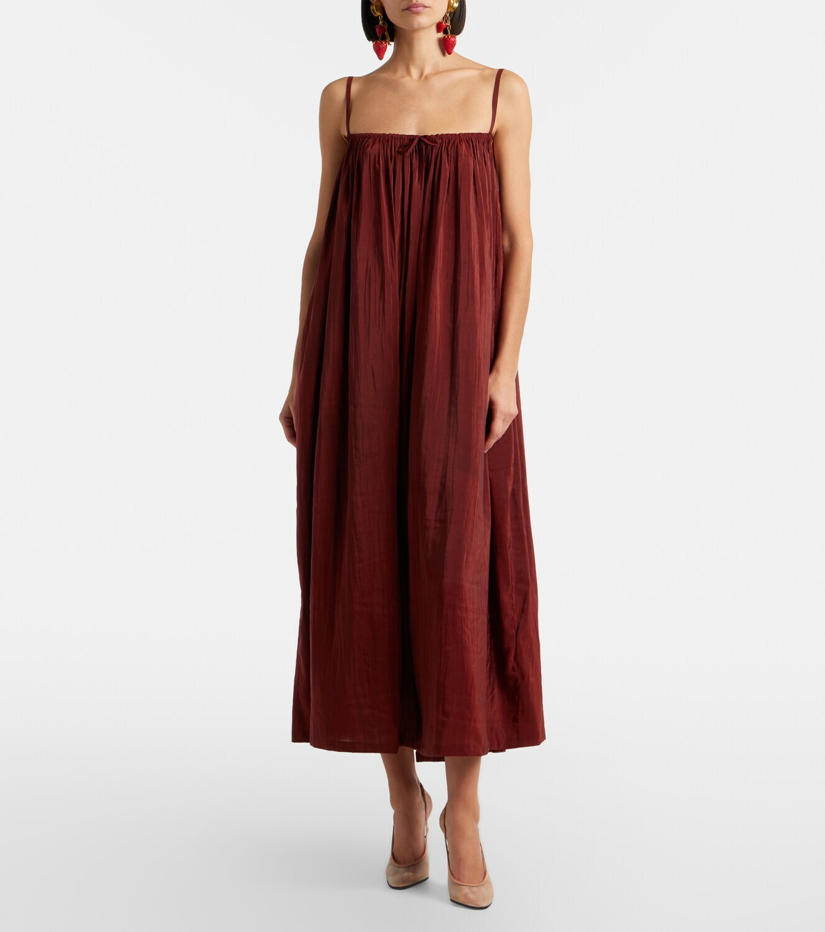 Saint Laurent Gathered taffeta midi dress