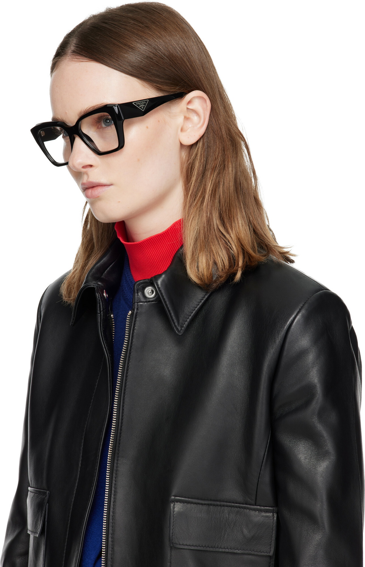 Prada Eyewear Black Symbole Rectangle Acetate Glasses