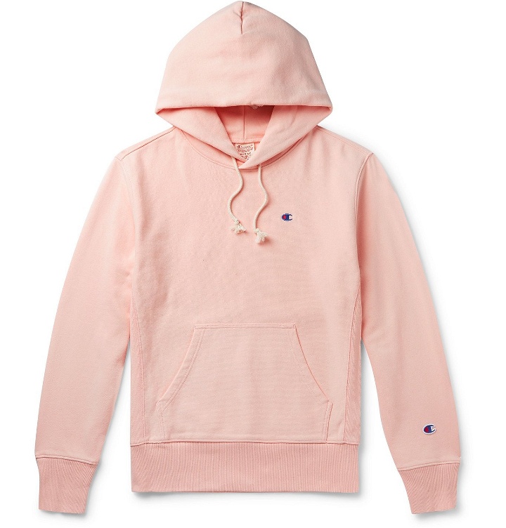Photo: Champion - Logo-Embroidered Fleece-Back Cotton-Blend Jersey Hoodie - Pink