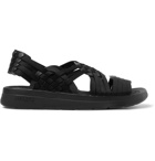 Malibu - Canyon Faux Leather-Trimmed Woven Webbing Sandals - Black